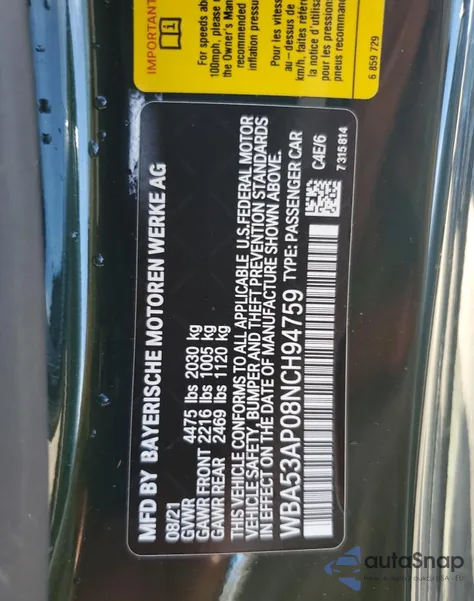 2022 BMW 430I z USA, uszkodzony, nr VIN WBA53AP08NCH94759